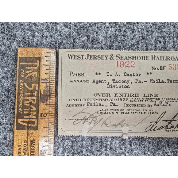 West Jersey & Seashore Railroad 1922 Agent Pass For Entire Line - Picture 3 of 4